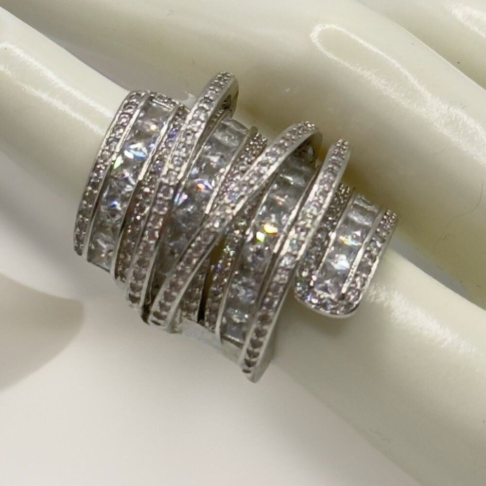 Silver Tone & CZ Statement Ring The Lubiana Size 5.5